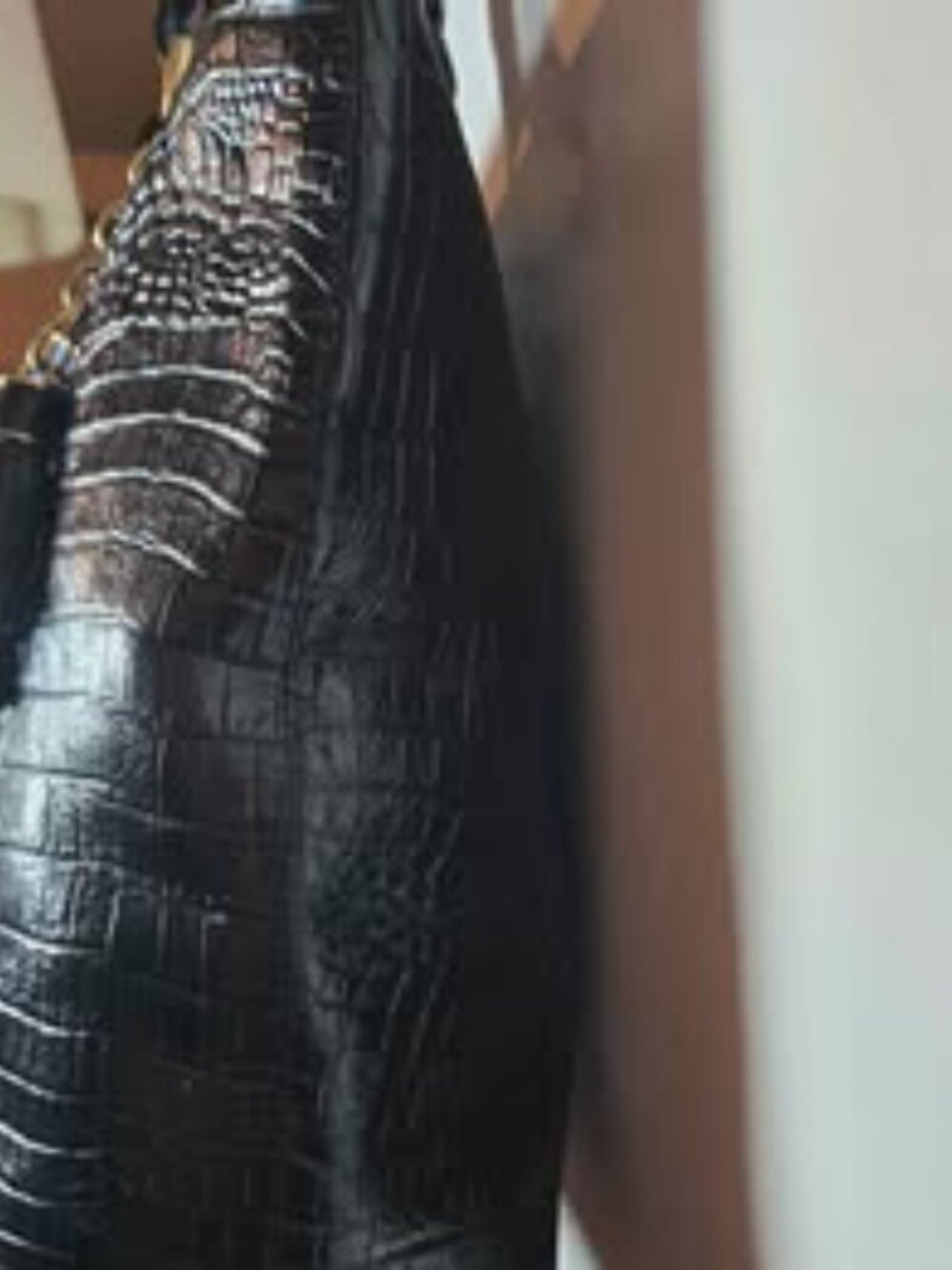 Brahmin Ezra Black Melbourne Croc Embossed Leather Tote Bag - Picture 7 of 8